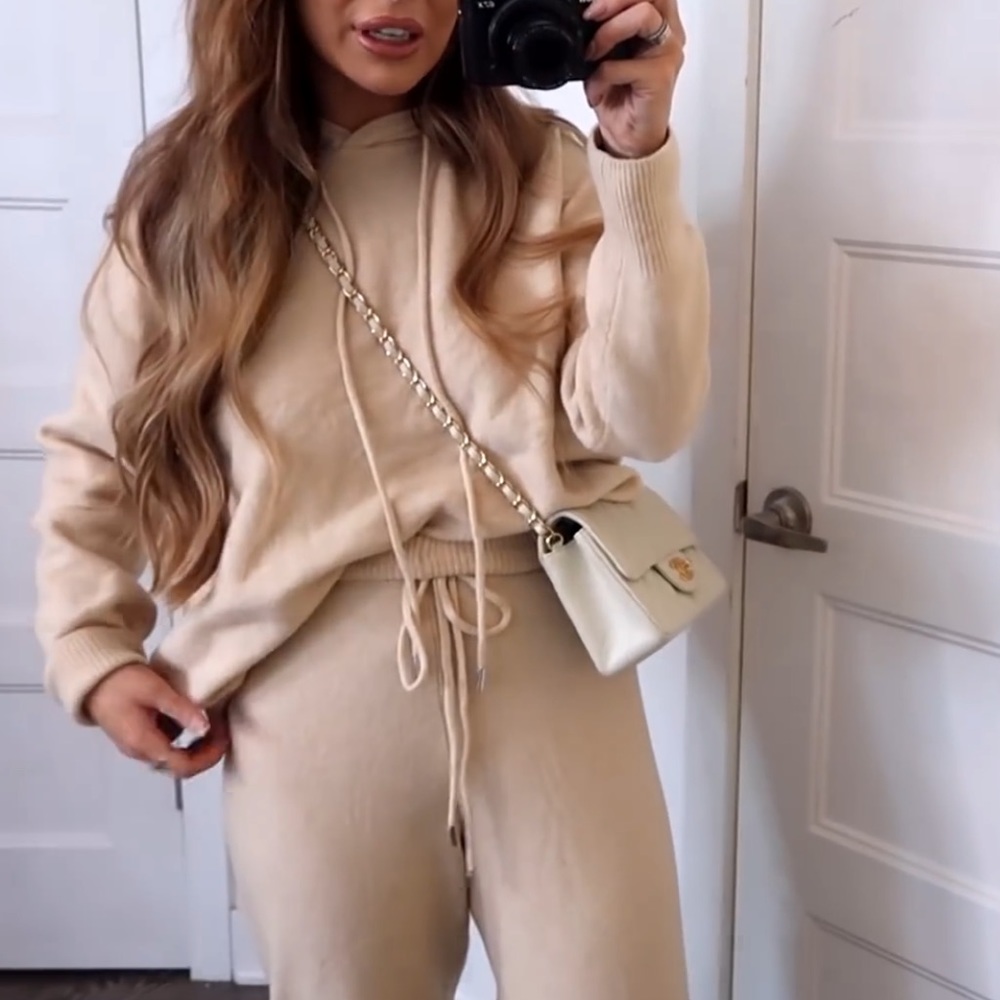 Zara knit nude hoodie and jogger two piece